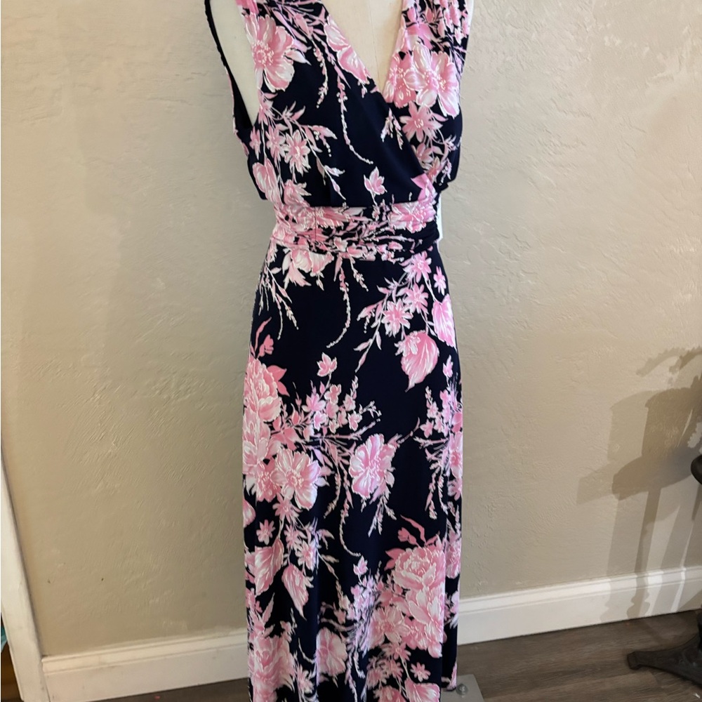 Studio One Sleeveless Pink Floral Midi Dress Sz Med NWT - Picture 2 of 9